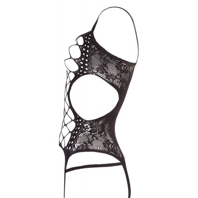 BODYSTOCKING NERO CON DECORAZIONI FLOREALI - TAGLIA UNICA